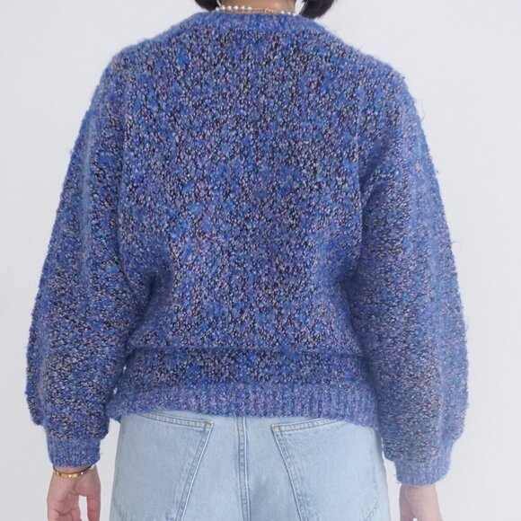 Vintage Allana Fantasia Blue Black Knit Crewneck Sweater Med - Picture 3 of 10